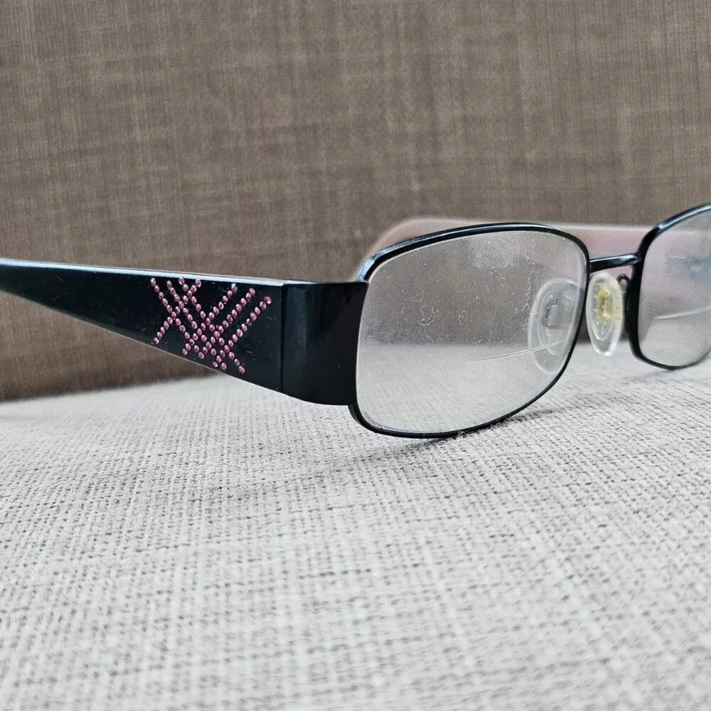 Burberry Women Glasses Frame Pink Crystals Accent Black Metal Frame Made Italy